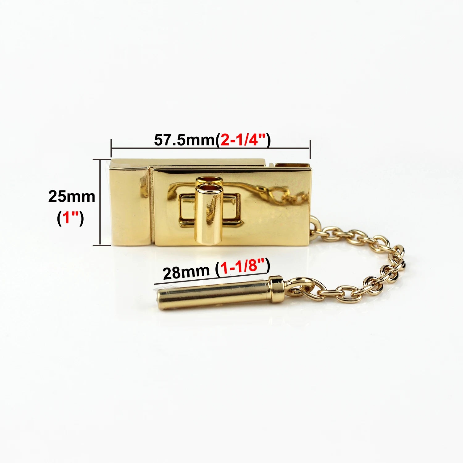 Women's Rectangle Bag Lock with Chain Twist Lock Clasp Closure for Handbag Purse Hardware Closure DIY Metal Bag Accessories