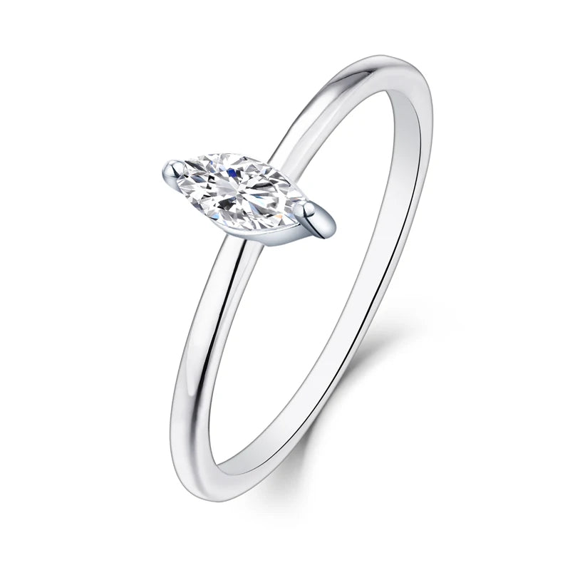 YILUN Classic Style 925 Sterling Silver Marquise Cut Cubic Zircon Solitaire Ring Rhodium Plated for Weddings and Parties MegaBDM