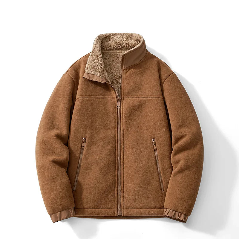 2025 Wholesale Winter Jacket Men Stand Collar  Jacket Man Brown Zipper Fleece Jacket for Men