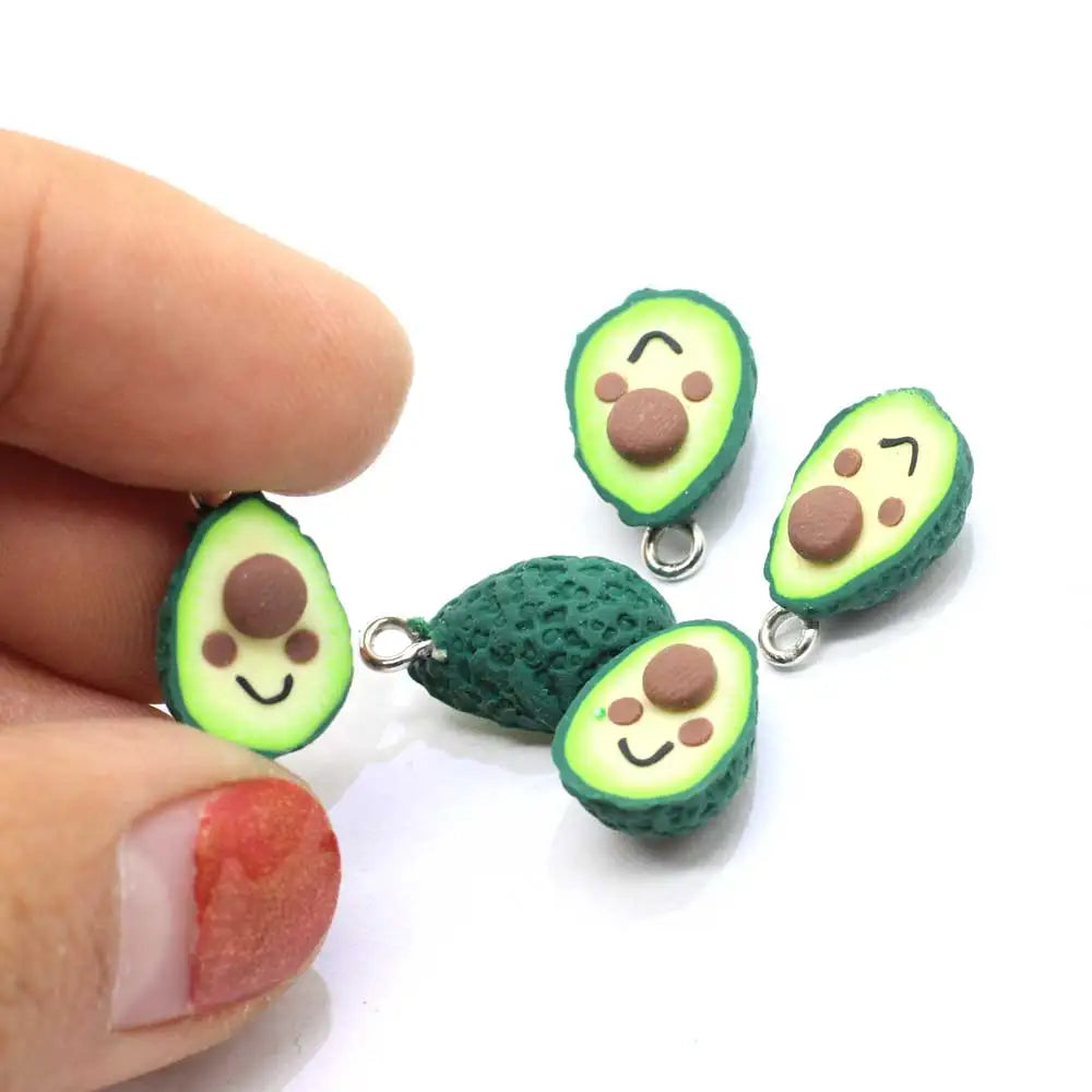 15mm Avocado Polymer Clay Beads for Handmade Craftwork Decoration Fruit Slice Earring Key Chain Ornaments DIY Craft Charms