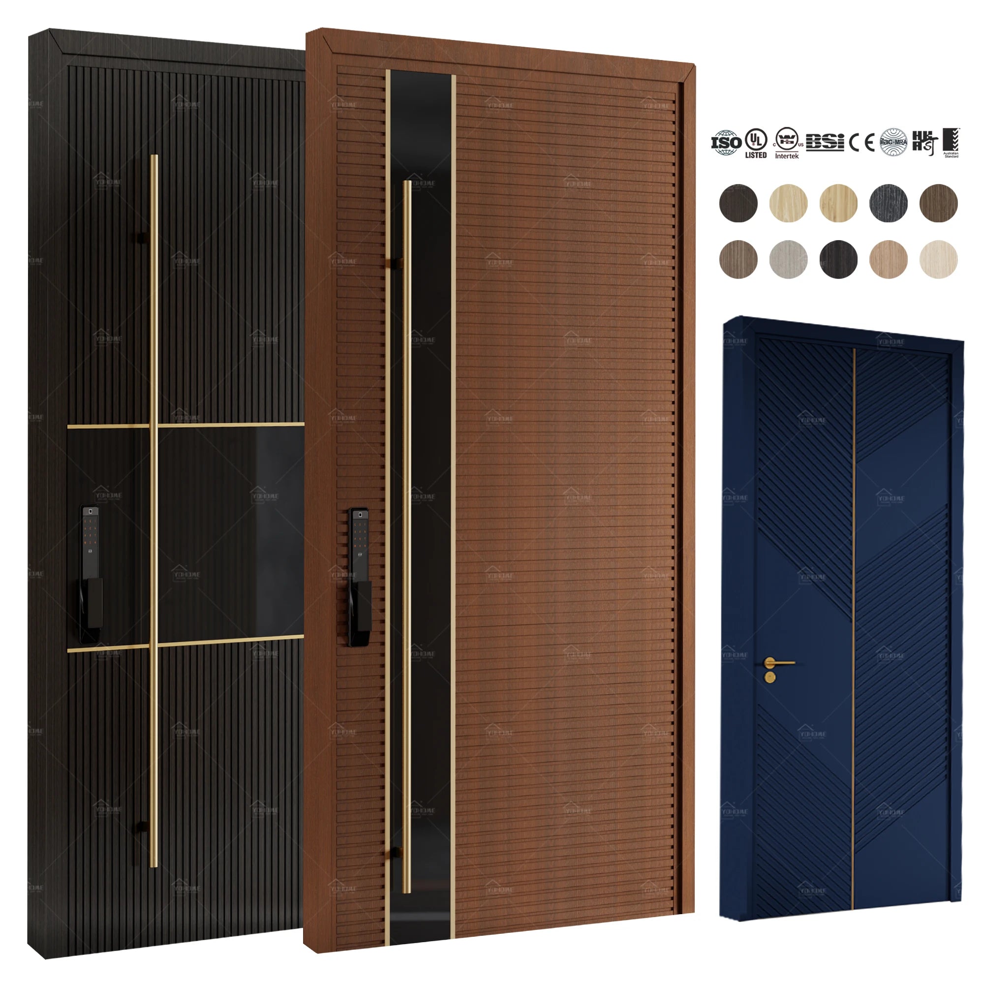 Yohome Manufacturer Front Modern Luxury Entry Doors Entrances Simple Design Door Exterior Wood Villa Doors