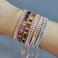 BC1290 Fashion Rainbow Rectangle Cubic Zirconia Tennis Bracelet  Multicolor Dainty CZ Zircon Adjustable Slide Bracelet