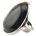 Hot Sale Adjustable Silver Plated Gemstone Rings for Men Women Vintage Round Shape Natural Obsidian Stone Fine Rings