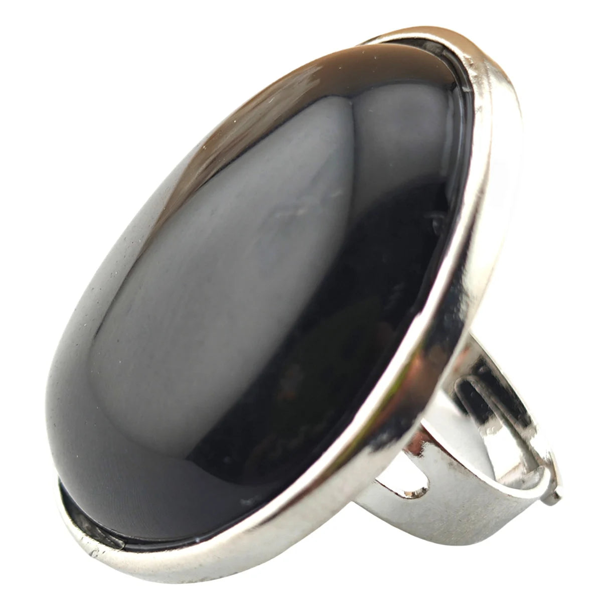 Hot Sale Adjustable Silver Plated Gemstone Rings for Men Women Vintage Round Shape Natural Obsidian Stone Fine Rings
