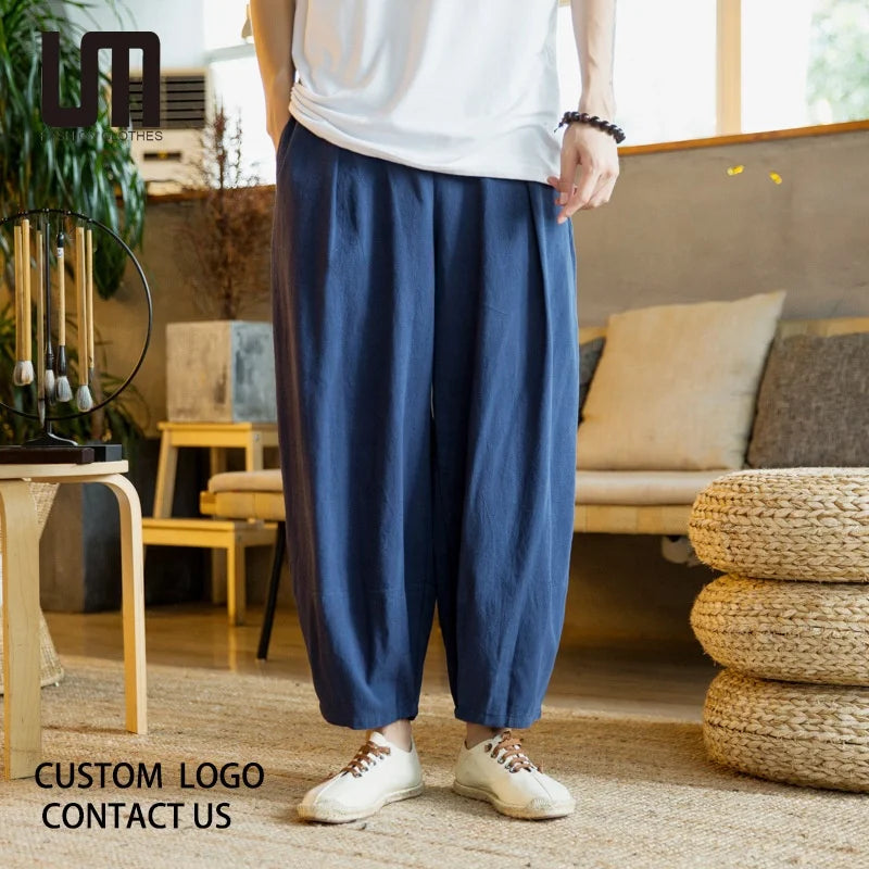 Liu Ming Vintage Fashion Summer Men Clothing Cotton Linen Plus Size Loose Pant Oversized Jogger Trousers