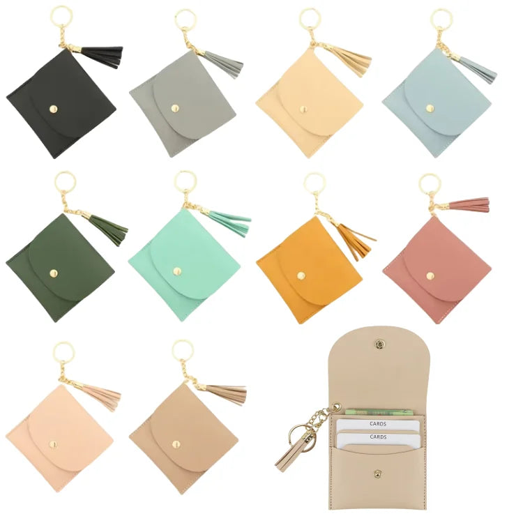 Custom Personalized Pu Leather Car Key Keychain Tassel Key Ring Mini Wallet Purse Pouch