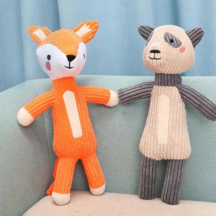 Wholesale Eco-friendly Squeaky Durable Stuffed Plush Dog Chew Toy Fox/Panda/Deer/Rhinoceros Designs Size M Training Brand Pet