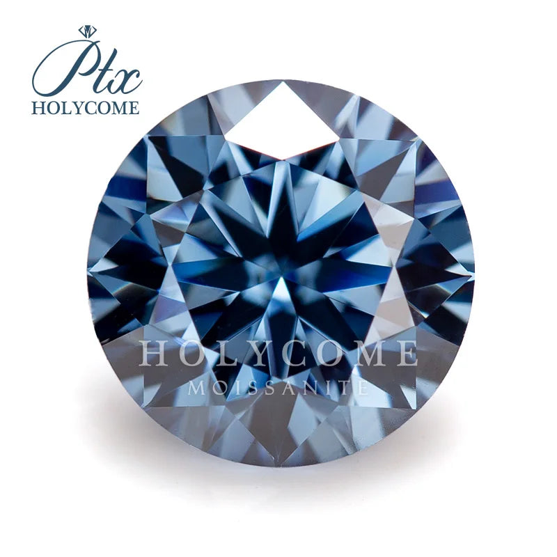 Holycome VVS Natural Fancy Vivid Blue Round 8 Heart 8 Arrow Cut Colored Moissanite Stone Jewelry for Jewelry