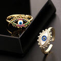 Luxury Non Tarnish 18K Gold PVD Plated Adjustable Blue Enamel Lucky Evil Eye Ring Jewelry for Women