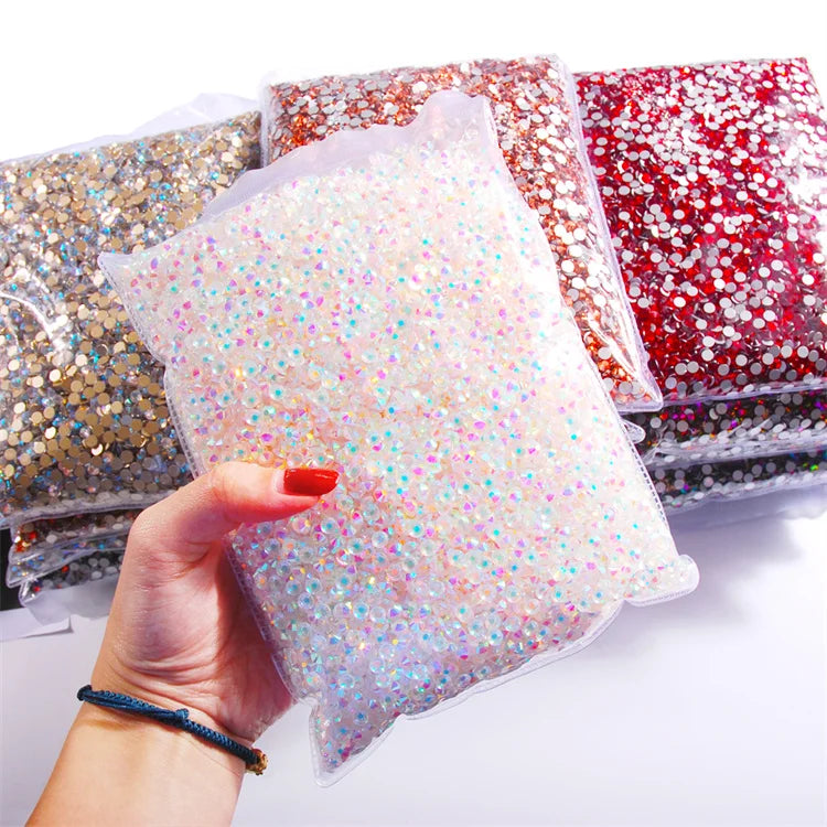 Hisenlee SS8 Flat Base Glass Nail Art Rhinestone Crystal 14400PCS/Bag for DIY Woman Decorations on Shoes Hats Glue on Technique