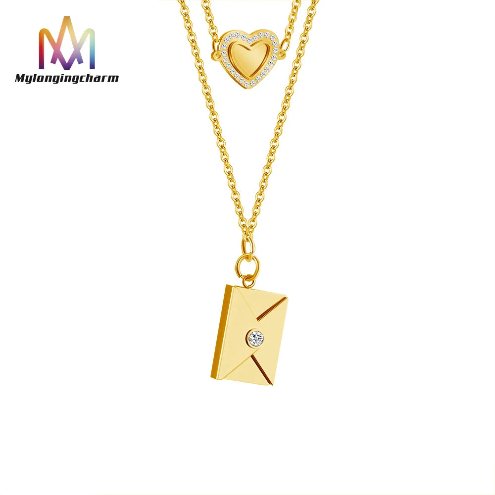 Personalized Wholesale Price Locket Necklace Heart Pendant Fashion Jewelry Envelope Necklaces for Women