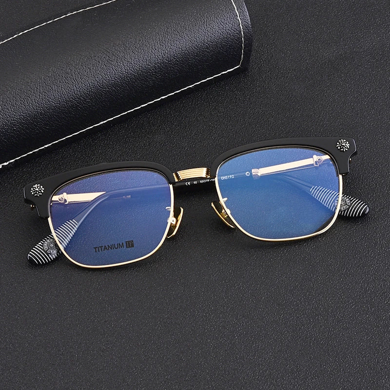 New High-End Luxury Custom Thick Titanium Gold to Create Super Stylish and Super High-Quality Square Glasses Carved Eyewear 2024