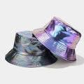 Hip Hop Trendy Unisex Wide Brim Sunshade Shiny Waterproof Fisherman Cap PU Leather Bucket Hat