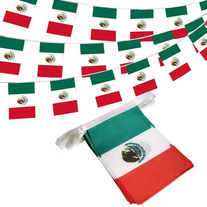 Custom Mexican Mexico Bunting Flags Small String Banner Pennant Digital Printing Techniques Promotional Mexican Bunting Product