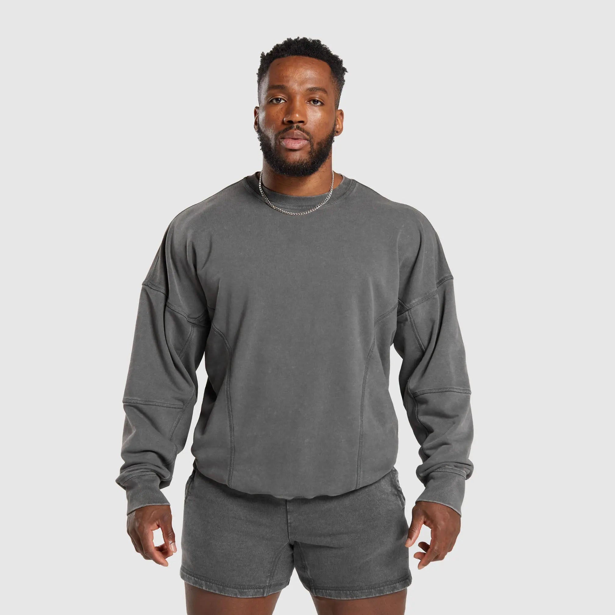 OEM 360g Fleece Solid Winter Die Dye Acid Washed Regular Fit Plus Size Mens Gradient Sweaters & Sweatshirt Crew Neck Custom Logo