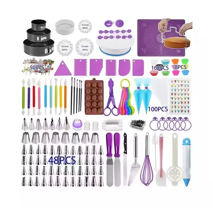 542 Piece Plastic Silicone Cake Decorating Nozzle Set DIY Baking Tool Including Turntable Cupcakes Icing Rotating Stand Box