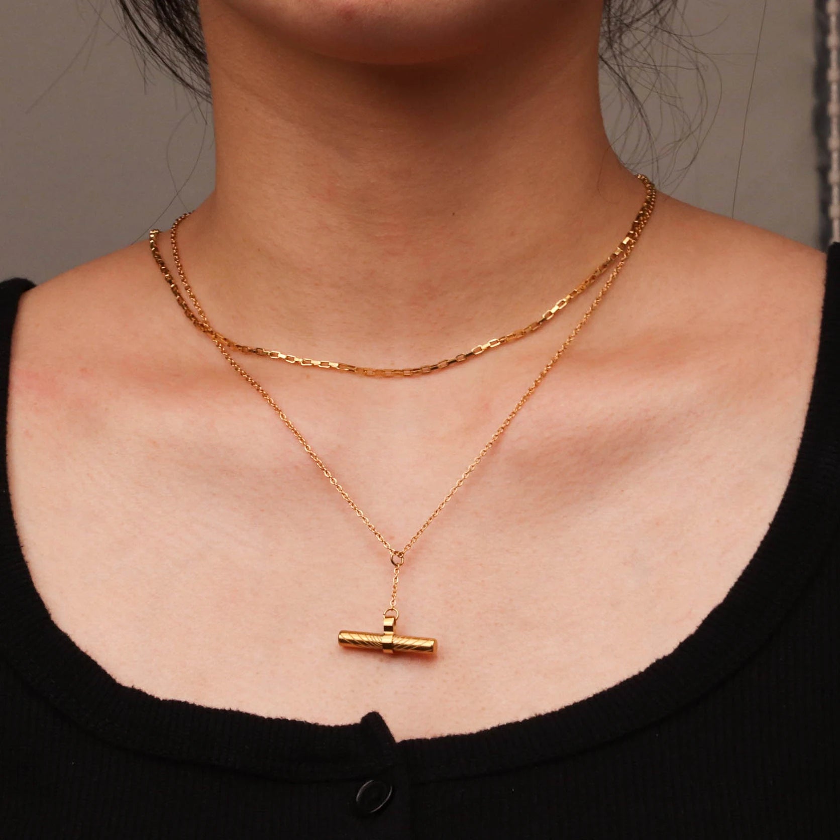 Chris April 316L Stainless Steel 18k PVD Plated Minimalist square Link Chain Lobster Clasp Choker Necklace