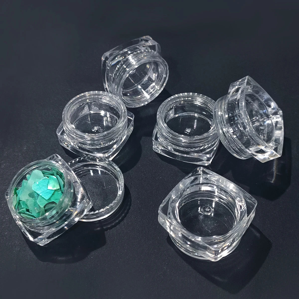 Custom OEM 6-Pack Mini Round Transparent Plastic Storage Box with Lid for Nail Art Glitter Sequins Cosmetics Bottling