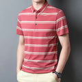 Wholesale Custom of Striped Polo Shirts Men's Summer Ice Silk T-shirts Fashion Light Luxury Dad's Polo Shirts