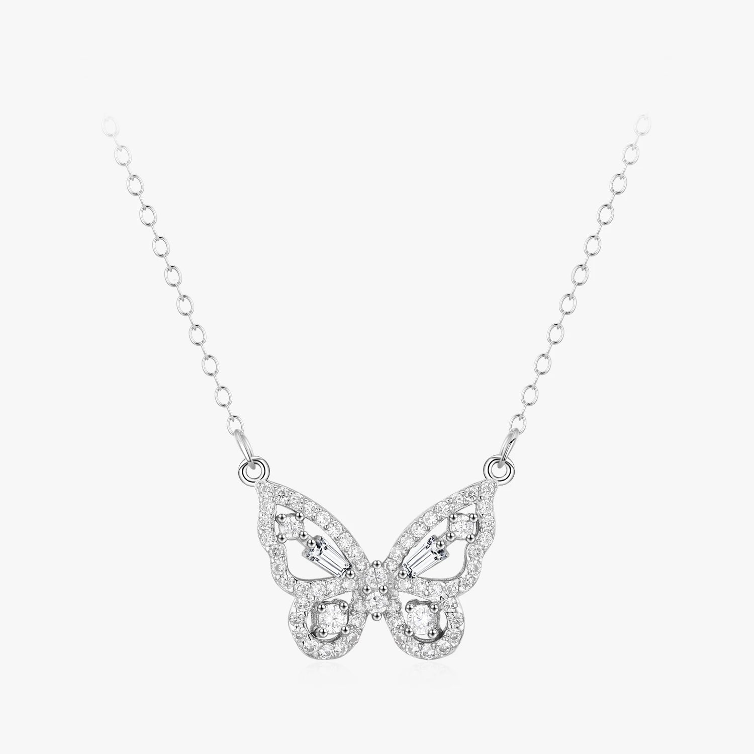 Ailmay 925 Sterling Silver Exquisite Luxury Clear Cz Flying Butterfly Animal Necklace for Women Girls Party Accessories Jewelry