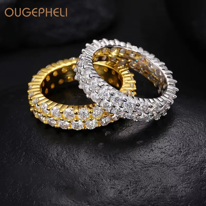 OUGEPHELI GRA VVS Moissanite S925 Gold Platinum Plated 925 Sterling Silver Hip Hop FineJewelry Rings for Men Women