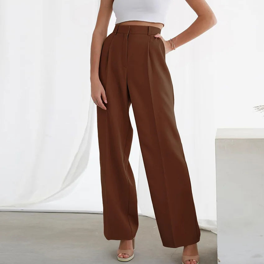 Wholesale Clothing Autumn Office Wear Women's Casual Loose Straight Pants Wide Trousers for Ladies