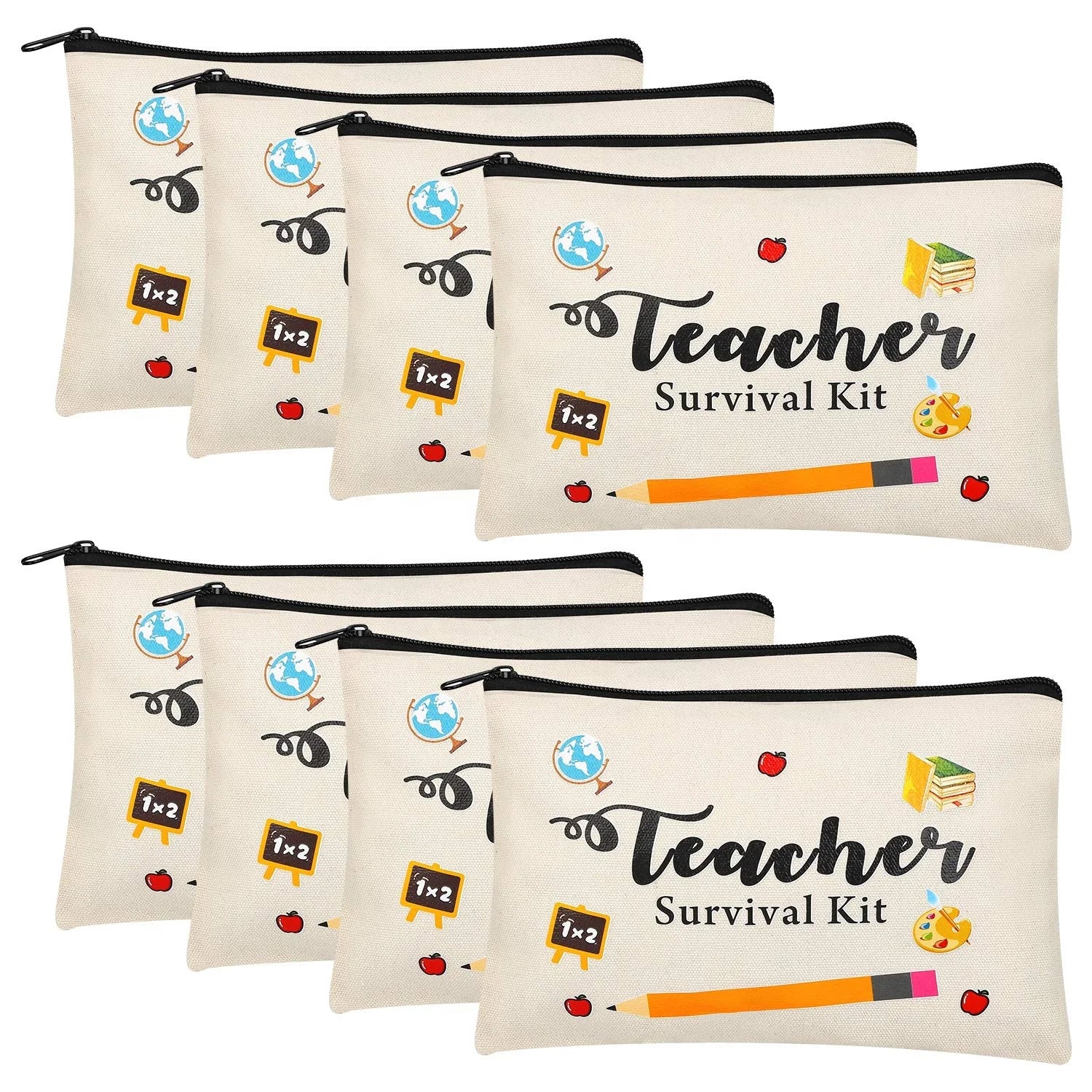 Wholesale Custom Simple Vintage Student Pencil Pouch with Eco-Friendly Canvas Zipper Features Custom Pattern Letter Design