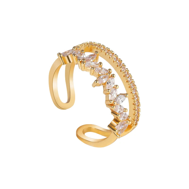 Dainty Two Layer Shiny 3A Cubic Zirconia 18K Gold Plated Brass Vintage Engagement Rings for Women