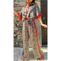 S-5XL Leopard Print Women's Suit Wholesale Short Sleeved Lapel Top Custom logo Elastic Trousers Factory Directly