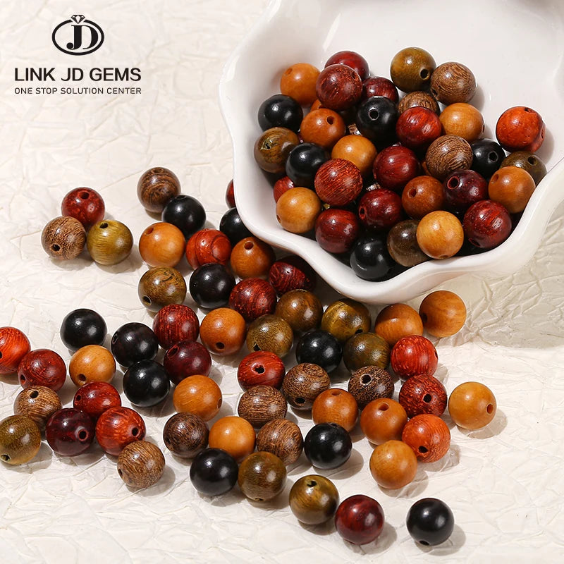 JD GEMS 6/8/10mm Pick Size Wooden Buddha Beads Natural Wenge Sandalwood Rosewood Thuja Loose Beads for Jewelry Making