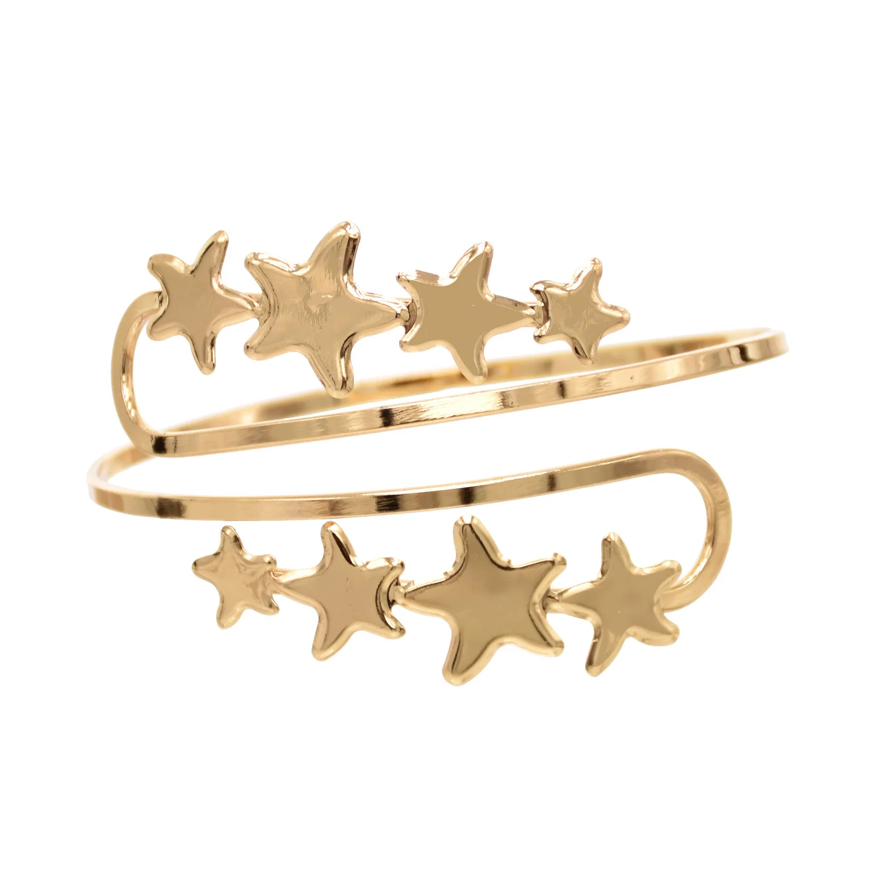 Silver Gold Star Cuff Armlet Adjustable Double Open End Spiral Pattern Bracelet Bangle Cuff Bracelet