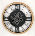 INFINITY TIME 30 Inch Large Industrial Solid Wood Wall Clocks Metal Gear Wooden Wall Clock for Home Decor Living Room Farmhouse