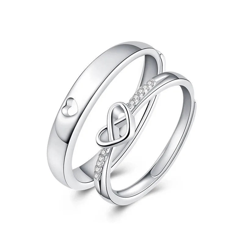 Anillos De Pareja Platinum Plated Couple Rings CZ Diamond Ring Engagement Adjustable Hollow Heart Mattached Puzzle Couple Ring
