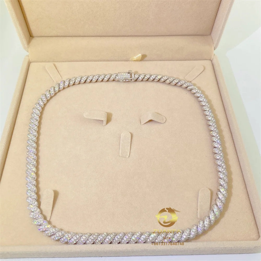 Hip Hop Pass Diamond Tester Wholesale Price Iced Out Twist Sterling Silver Moissanite 8mm Rope Chain