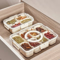 Portable Rotating 8 Compartment Divided Food Serving Tray Snack Box Container With Lid and Handle