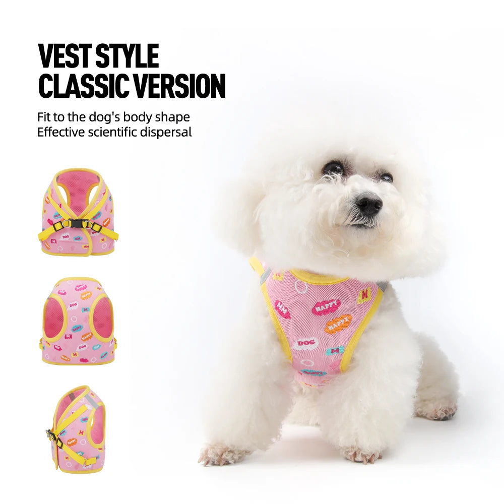 New Arrivals Breathable Tank Top Style Pet Chest Harness Embroidered Dog Leash Reflective Dog Harness