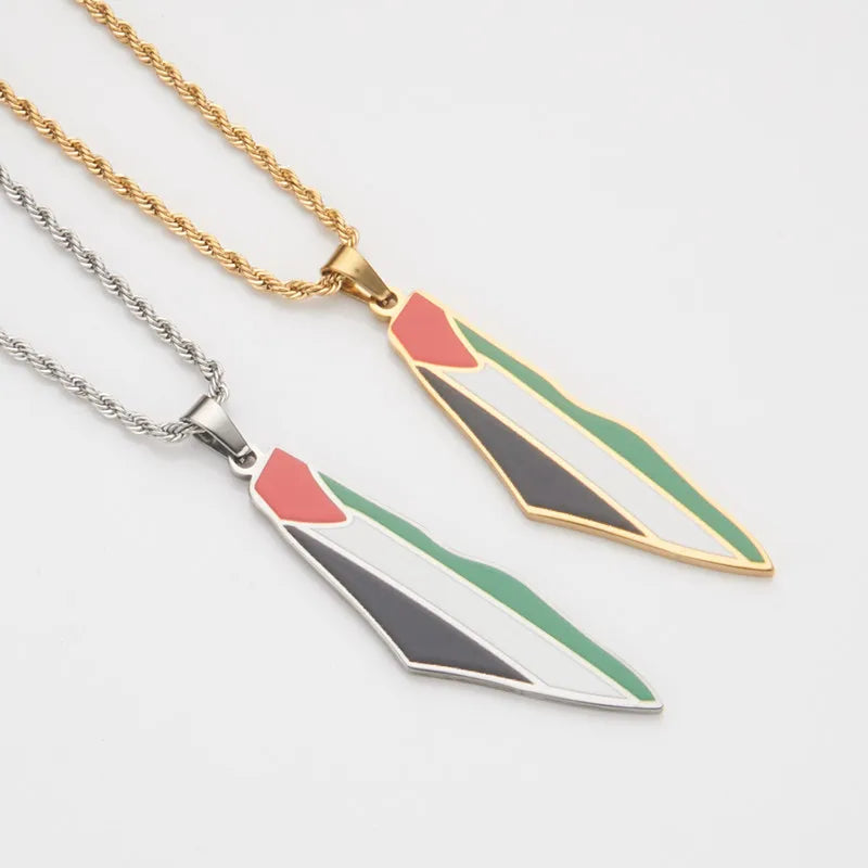New Trend Statement Men Gold Silver Chain Flag Map Palestine Necklace Stainless Steel Fine Fashion Jewelry Necklaces for Women