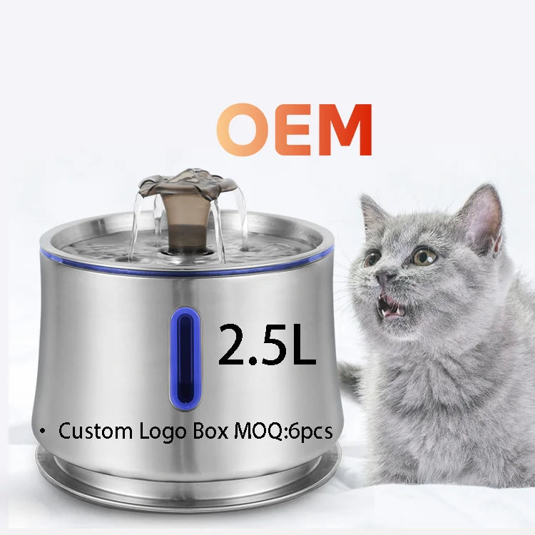 Wholesale 2.5L Cats Outdoor Water Dispenser Stainless Steel Pet Water Fountain Circulating Filtration Pimp Water Feeder for Dogs