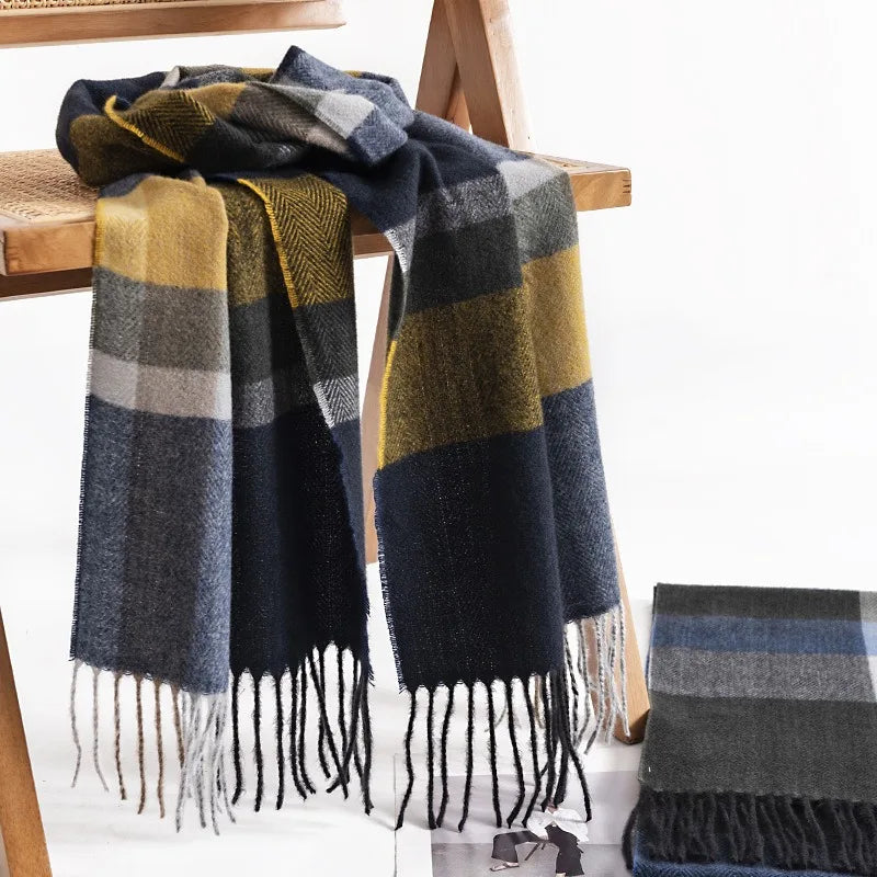 Winter New Custom Diamond Pattern Men's Imitation Cashmere Scarf European Fashion commuter Cold protection Neck Warm Scarf