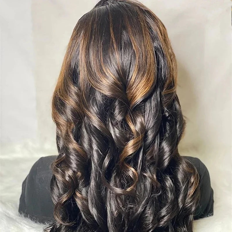 Free Braided Highlight Dark Brown Color Loose Wave Virgin Burmese Cuticle Aligned Hair Lace Frontal Wigs