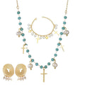 Fashion Bohemia Jewelry Set 18K Gold Plated Pearl Cross Necklace Pendant With Multi Star Charm Chain Stainless Steel Necklace