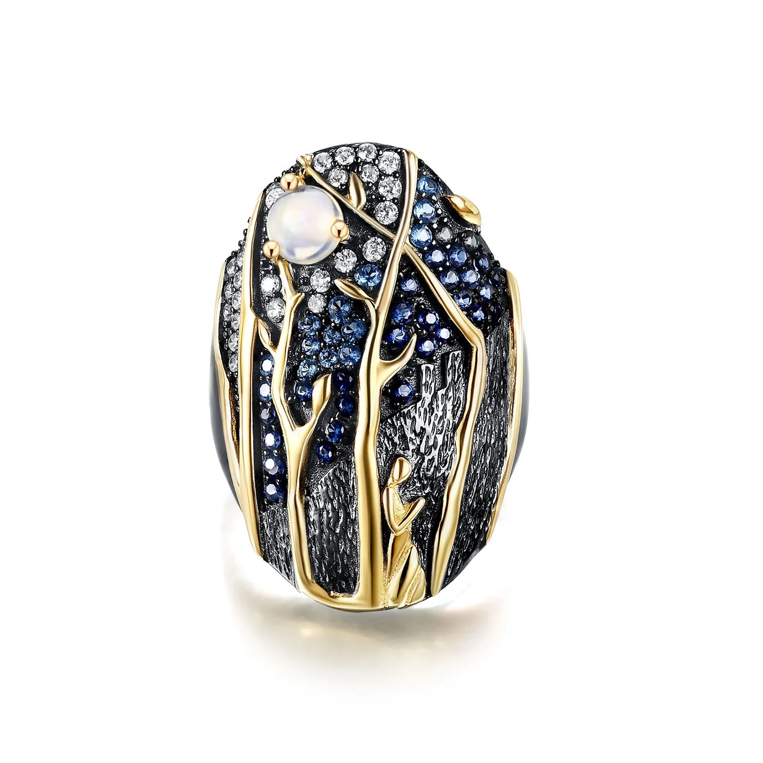 C8206 Abiding Shield Plating Tech 3 Years Tarnish Resistant Natural Gems Gold Plated Women Luxury Silver Ring