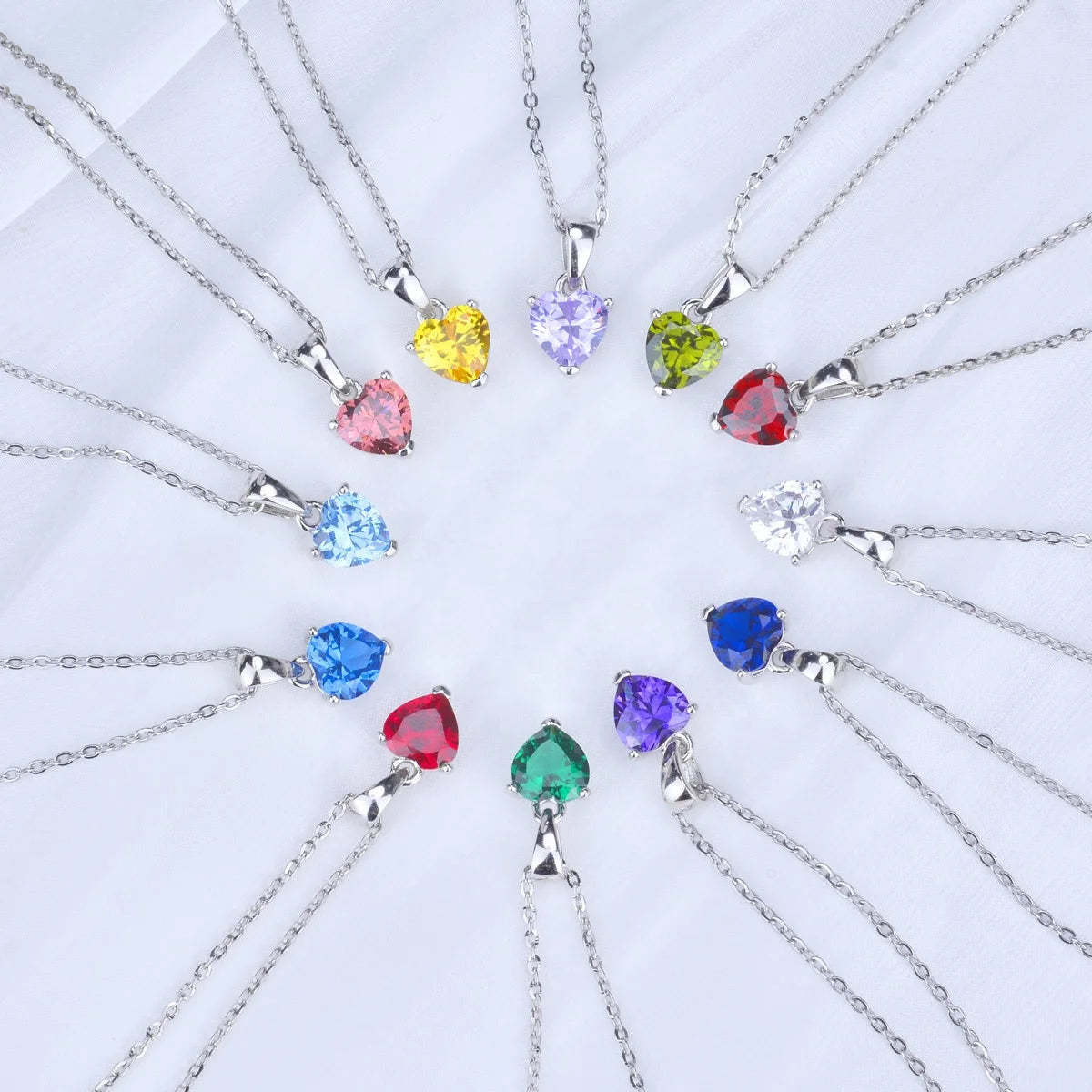 Fashion Classic Colorful Heart Shaped Birthstone Cubic Zirconia Diamond Rhodium Plated Channel Set 925 Sterling Silver Pendant