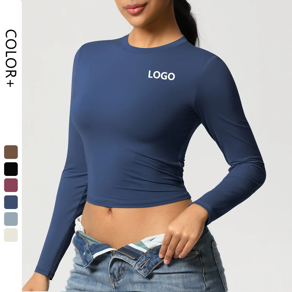 Womens Long Sleeve Breathable Shirts Workout Crop Durable Tops Yoga Tee Mild Support Crop Top Shirts Feeling Athletic Top