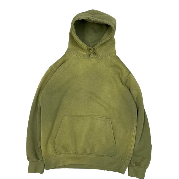 Heavyweight Men's Classic Crocheted Hoodie in Vintage Aged Wash Style Wool Viscose Plaid Plus Size Autumn Clothing