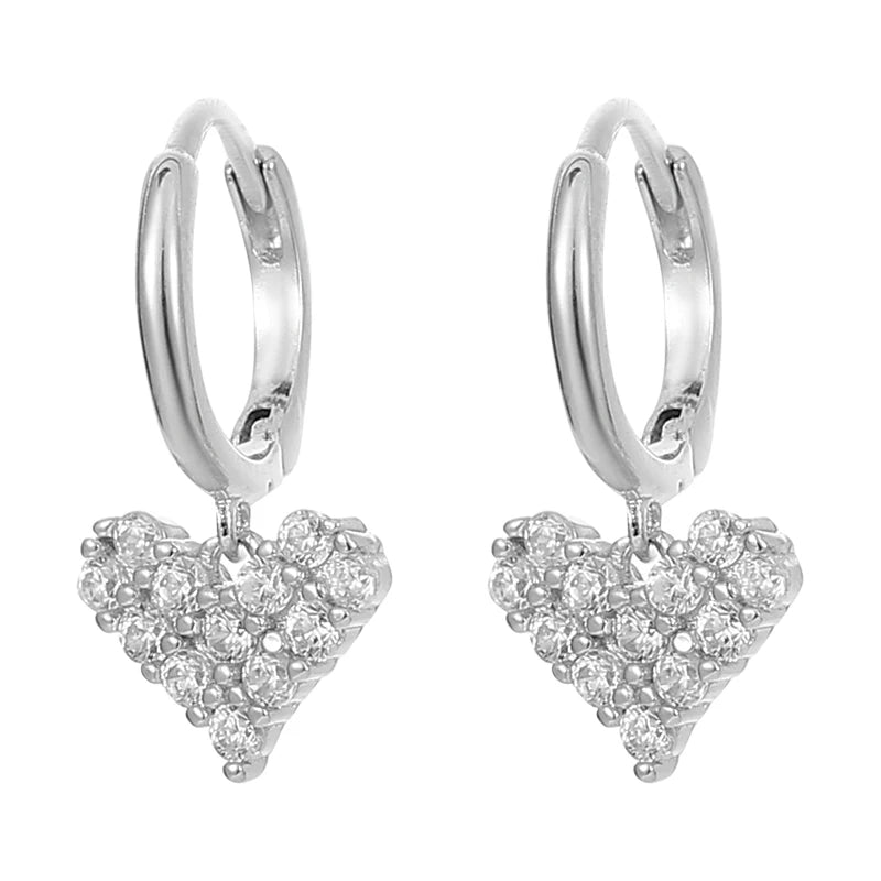 Korean Style Women Jewelry Sweet Heart Drop Earrings with Stone 2023