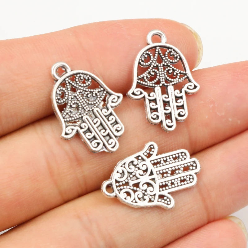 15pcs 20x15mm Charms Hamsa Palm Protection Antique Making Pendant Fit Vintage Tibetan Silver Plated BronzeDIY Bracelet Necklace