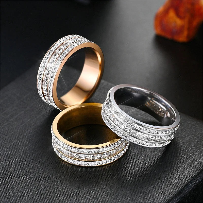 18K Gold-plated Fashionable Jewelry Slightly Set Zircon Titanium Steel Ring Elegant Couple Ring Crystal Gemstone Diamond Ring