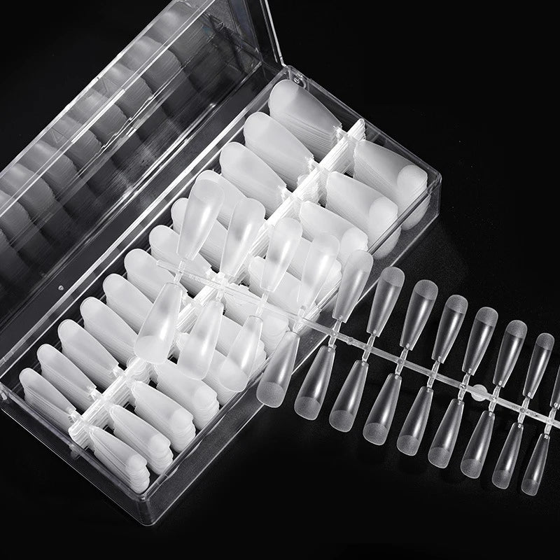 504Pcs Box Soft Gel Coffin Nail Tips Clear Straight ABS Stiletto Custom Logo Easy French No C Curve Coffin Tips Nail