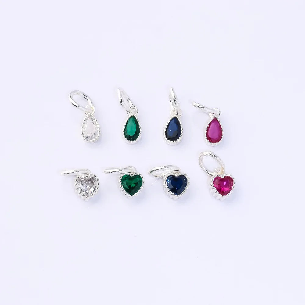 Hot Sale Colourful Zircon Pendant 925 Sterling Silver Water Drop Heart Pendant Charm for Jewelry Making